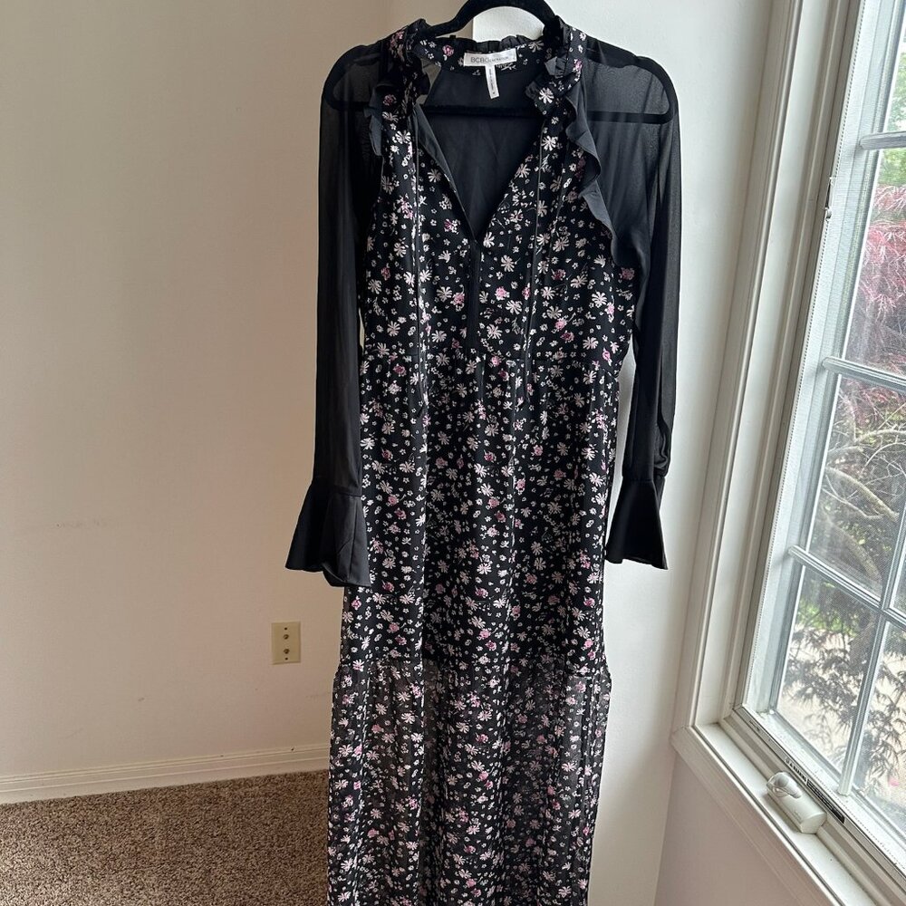BCBG Generation Floral & Black Maxi Dress M